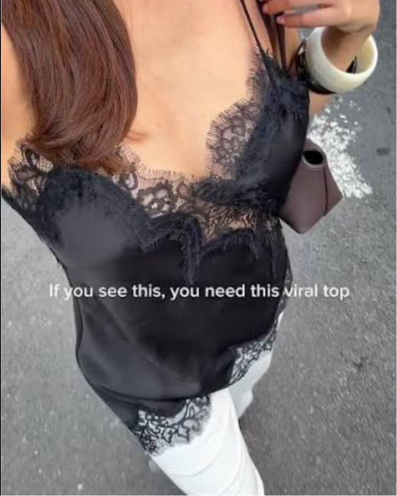 Viral Zara Black Lace Top Silk Satin - Image 1