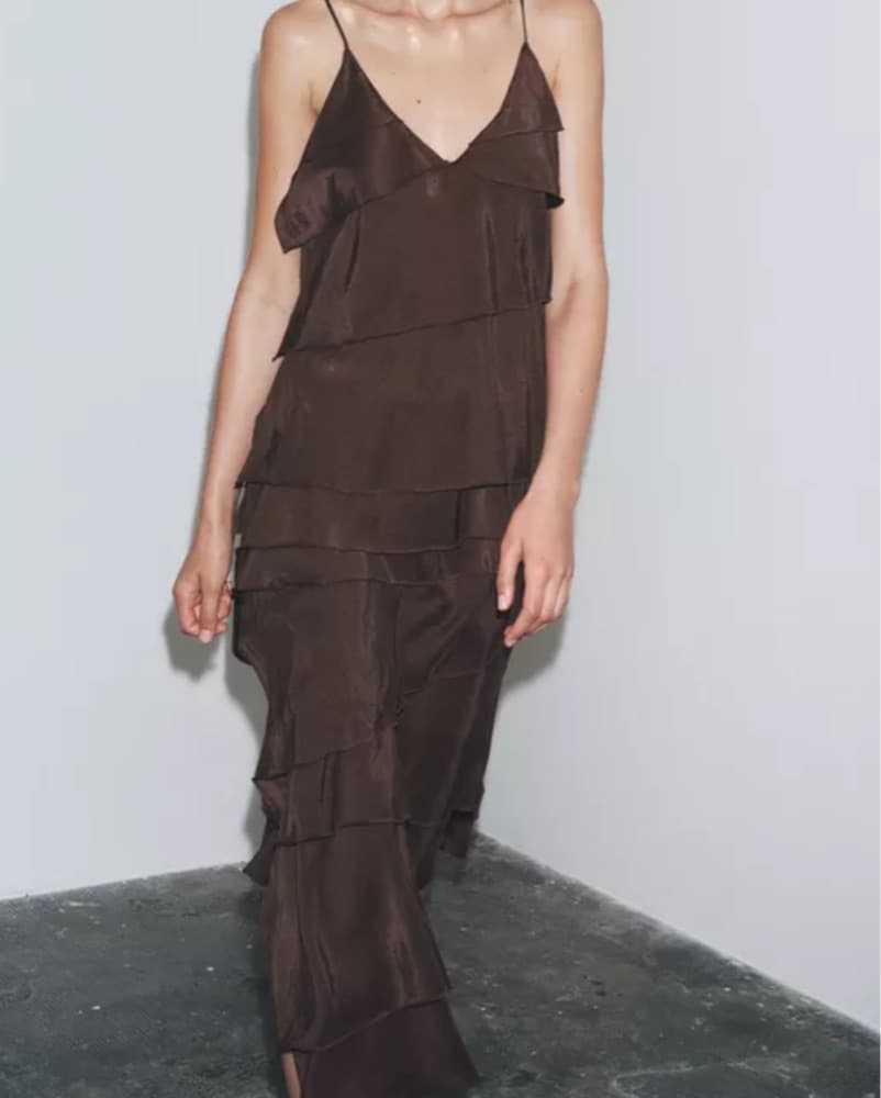 Zara Brown Ruffled Dress - Image 3