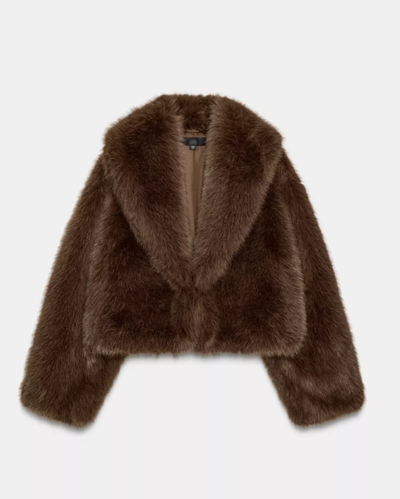 Zara Brown Short Faux Fur Coat - Image 1