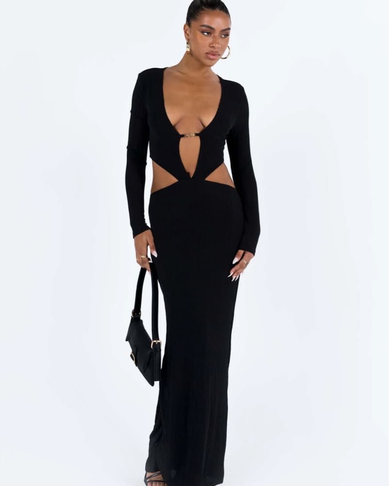 Sleek Black Cutout Maxi Gown - Image 2