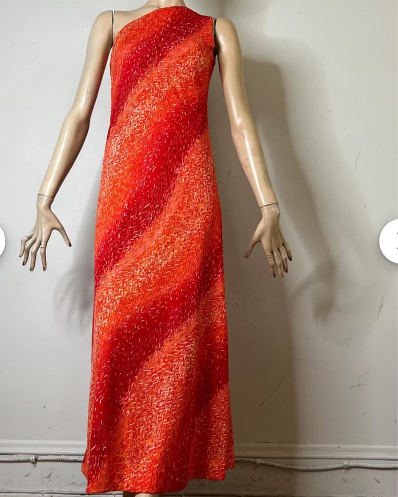 Vintage Red One Shoulder Dress With Cape - Image 4
