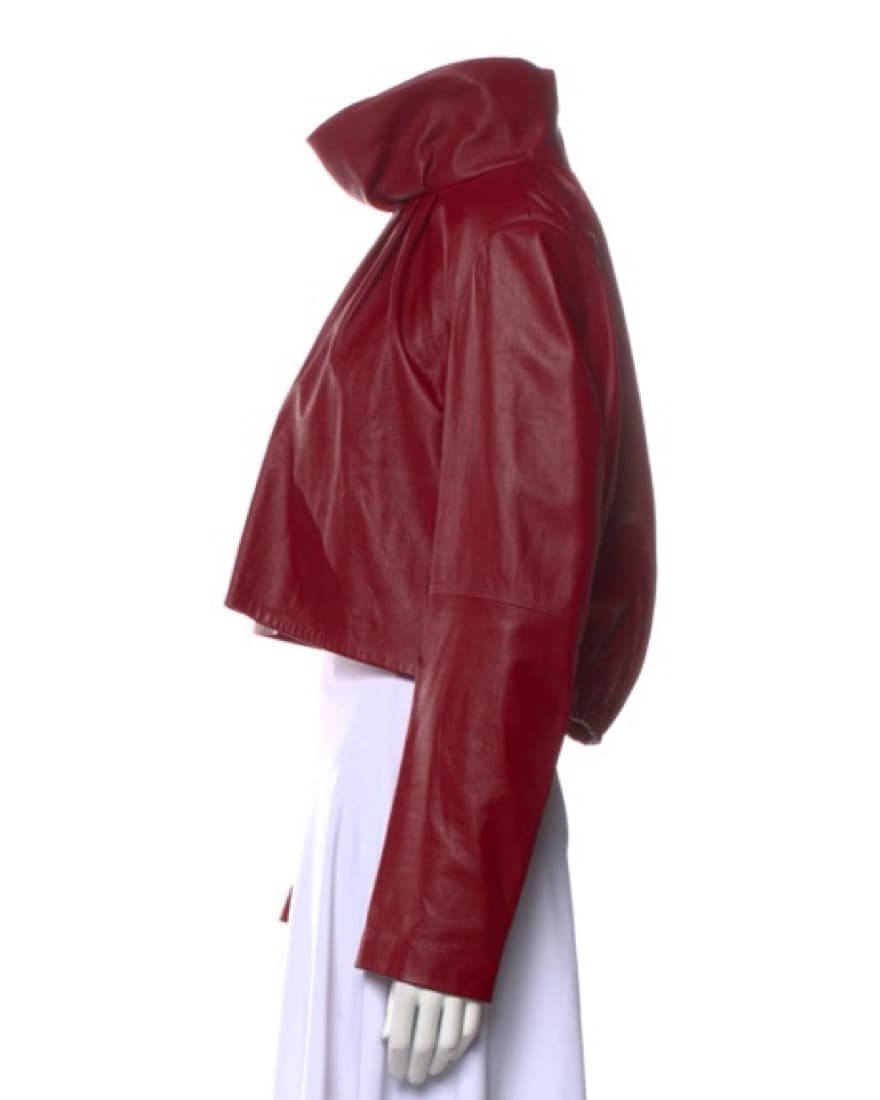 Tibi Red Leather Funnel Neck Crop Top - Image 2
