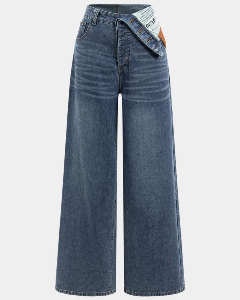 Denim Asymmetrical High Waist Jeans - Image 1