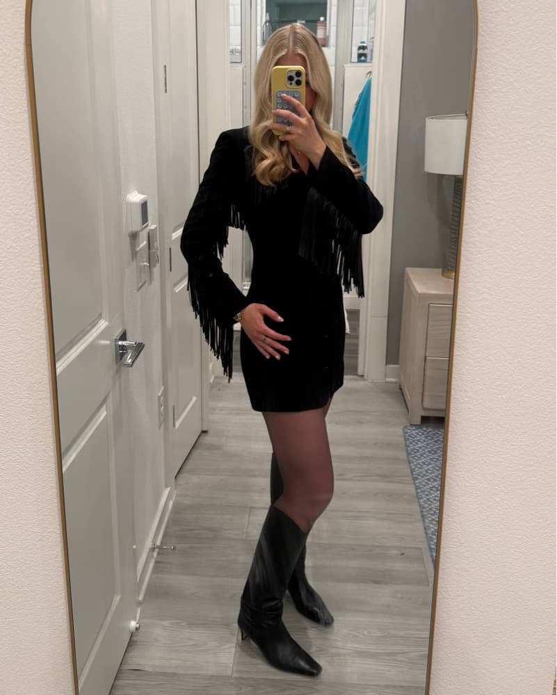 Black Fringe Blazer Dress - Image 1