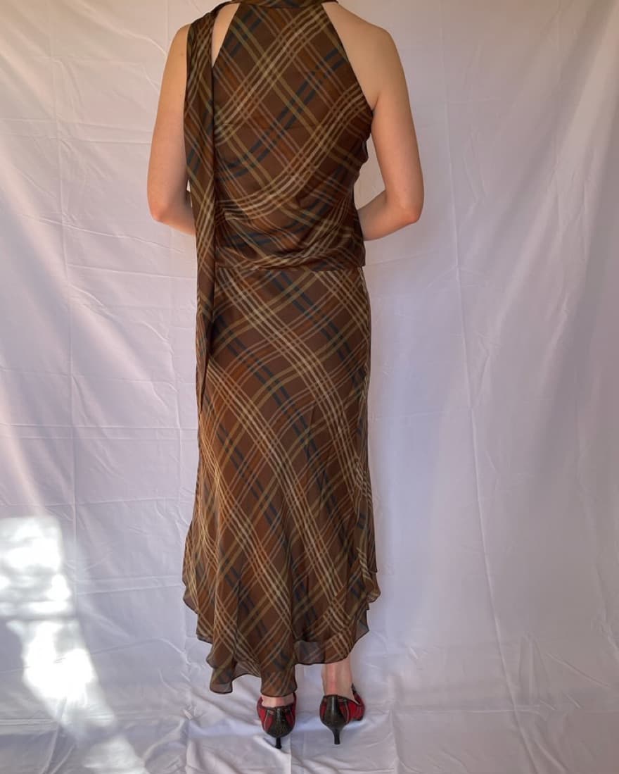 VTG Ralph Lauren Plaid Silk Set - Image 4