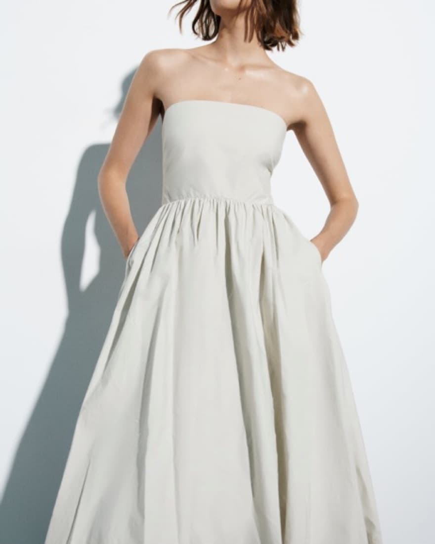 Light Tan Strapless Dress - Image 1