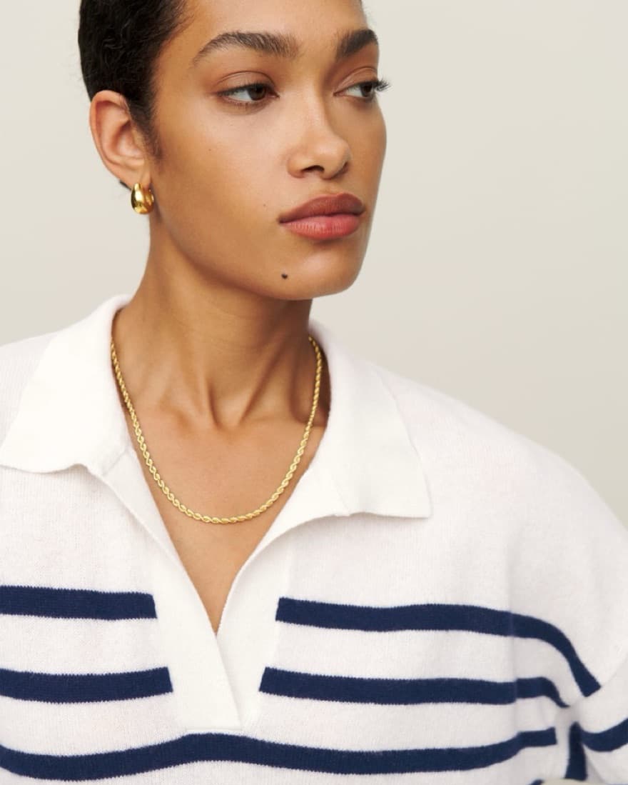 Reformation Cashmere Polo Sweater Navy - Image 4
