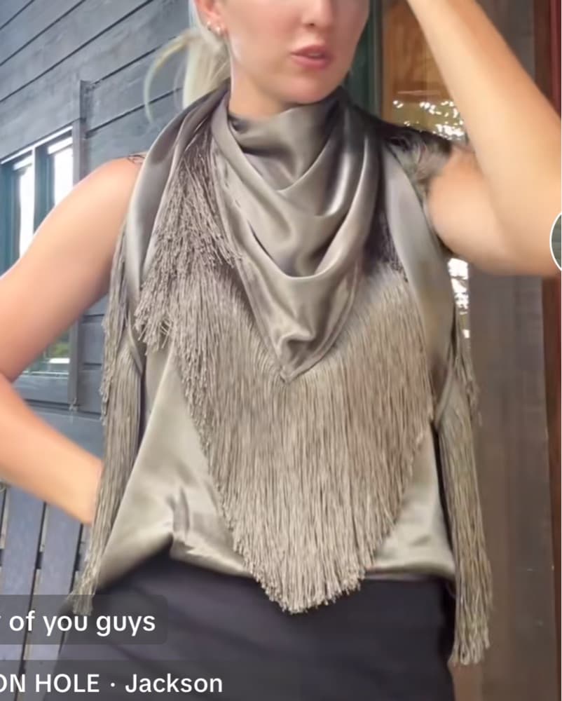 Olive Satin Fringe Wrap Scarf - Image 3