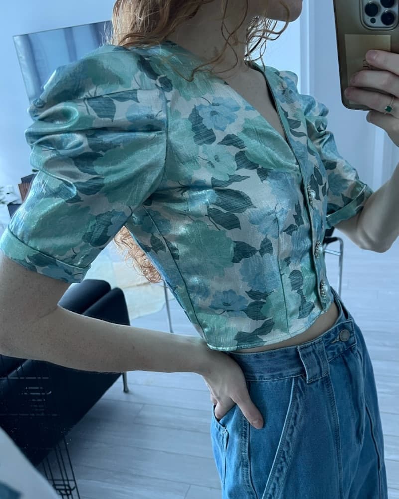 Shiny Cropped Top With Statement Buttons - Image 2