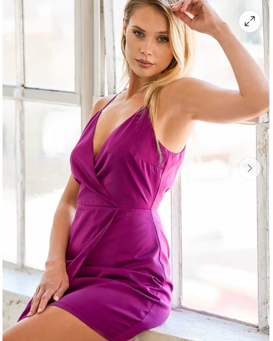 Purple Satin Asymmetric Mini dress - Image 2