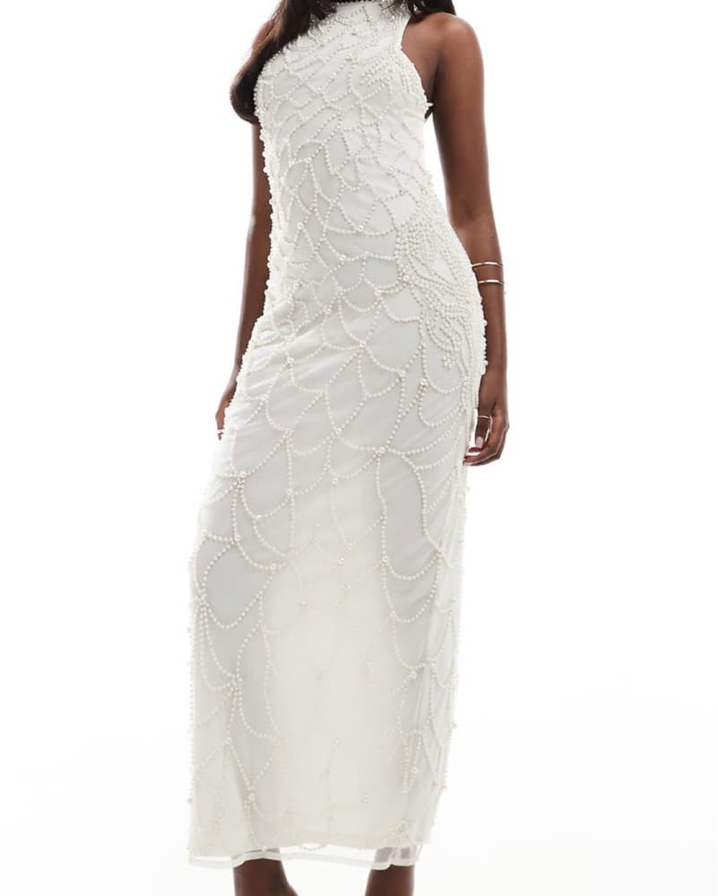 ASOS Pearl Embellished Halter Maxi Dress - Image 3