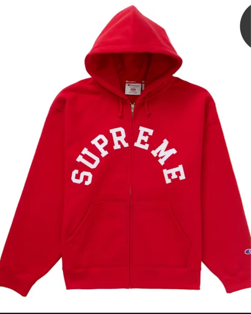 Supreme Red Zip Up Champion Hoodie - Image 1