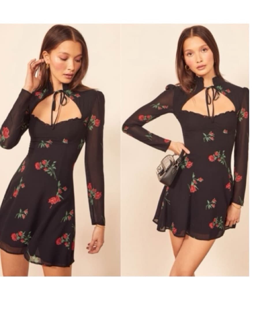 Reformation Vivianne Dress - Black & Red - Image 4