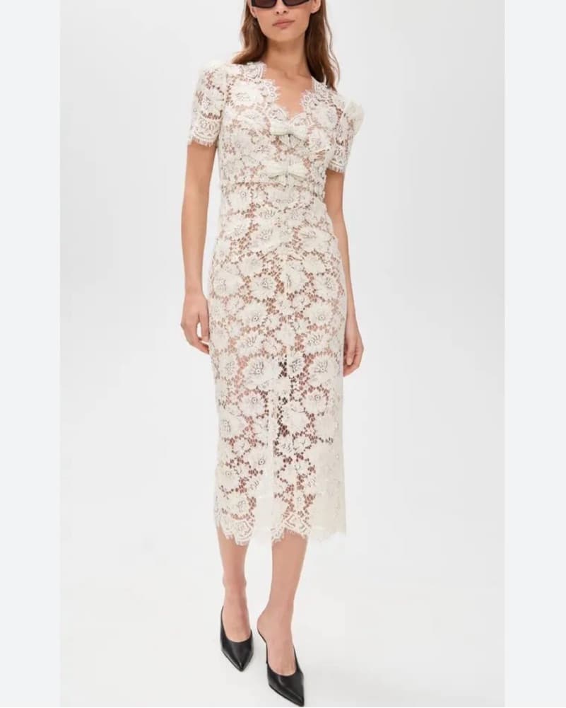 Elegant Floral Lace Midi Dress - Image 2