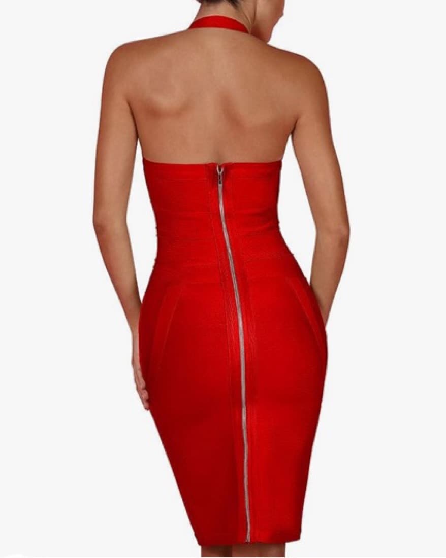 Halter Party Red Bodycon Bandage Dress - Image 4