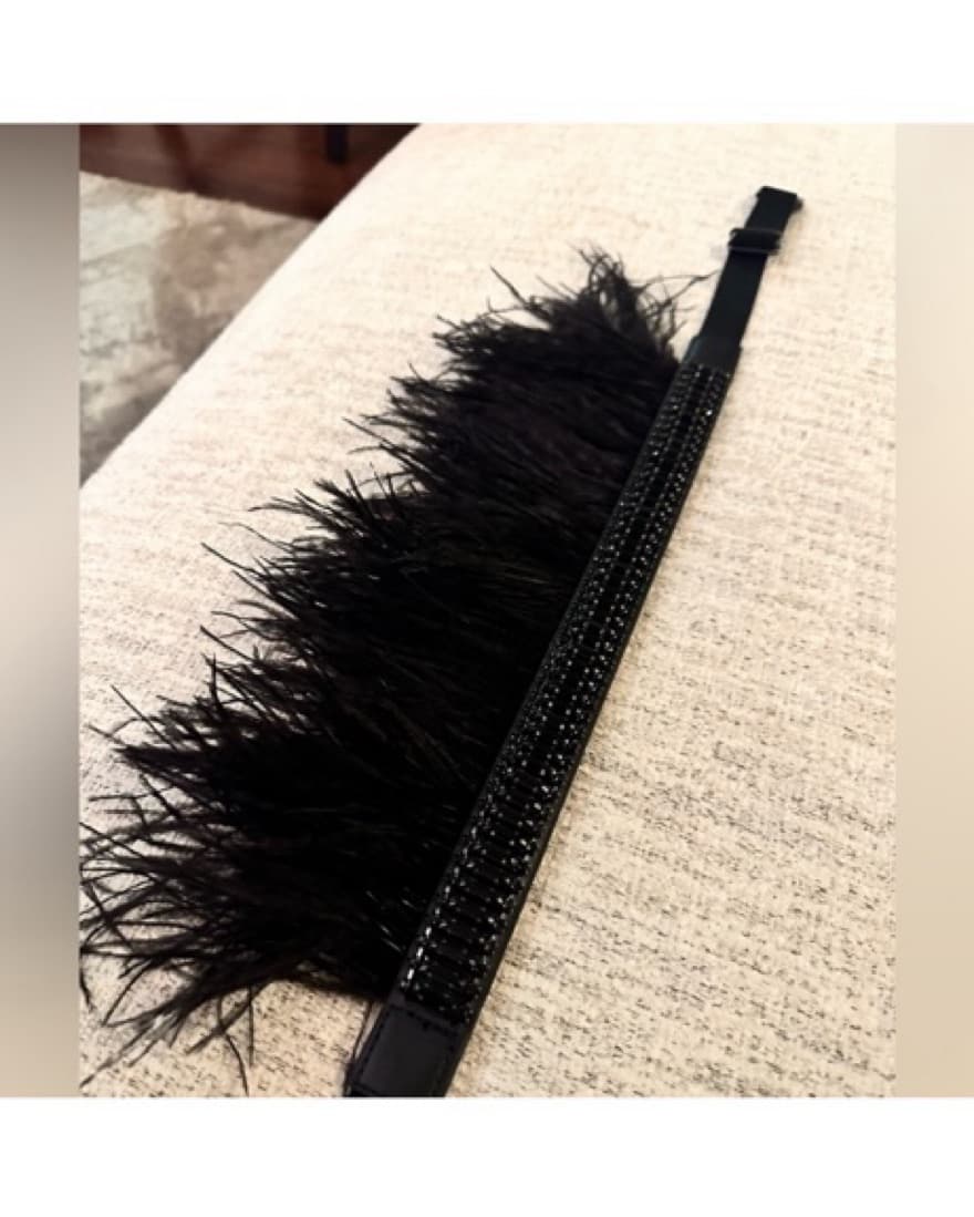 BCBGMAXAZRIA Black Ostrich Feather Belt - Image 3