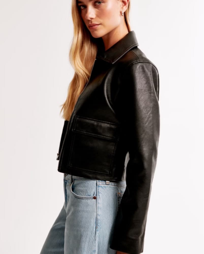Faux Leather Crop Utility Jacket - Image 3