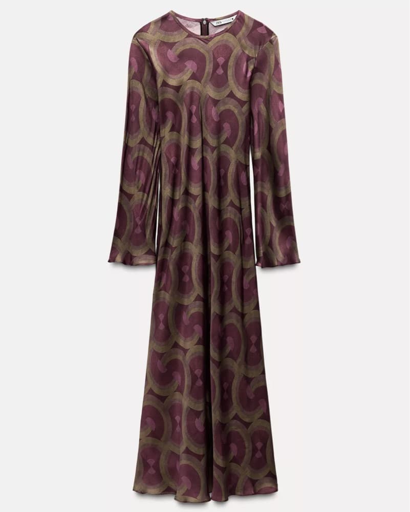 Satin Long Sleeve Dress - Image 1