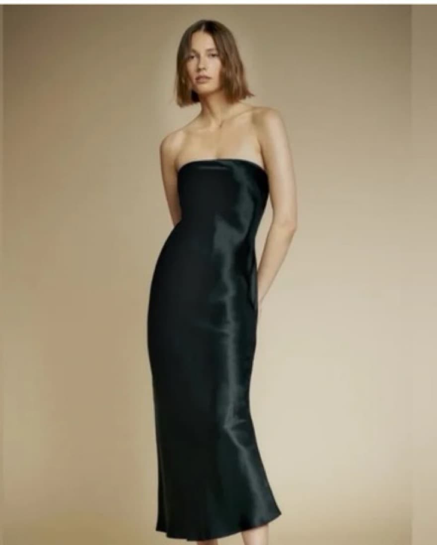 Reformation Black Strapless Silk Dress - Image 2