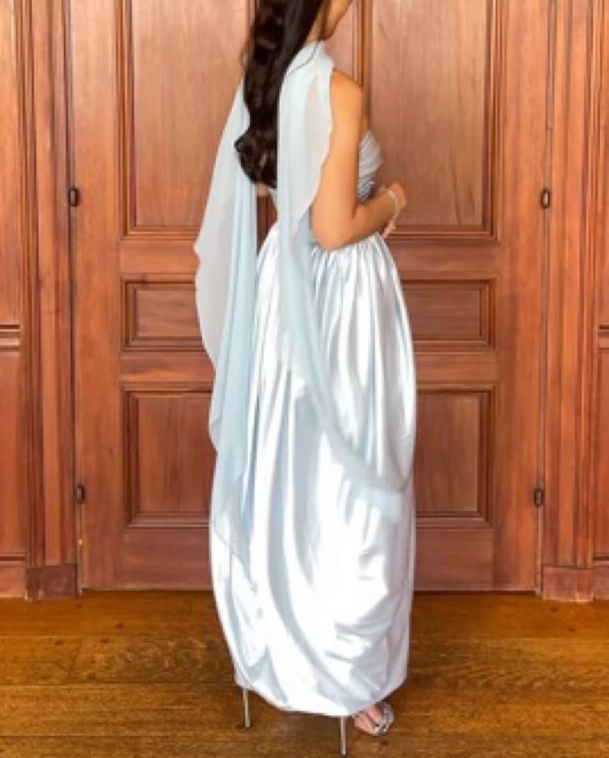 Custom Strapless Gown With Scarf  - Image 2