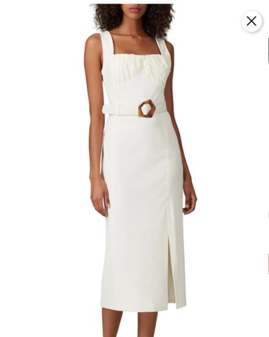 White Twill Midi Dress W/ Tortoise Belt - Image 2