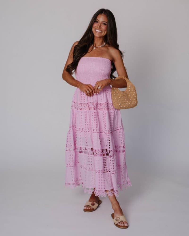 These Three Pink Lace Midi Dress - Image 1