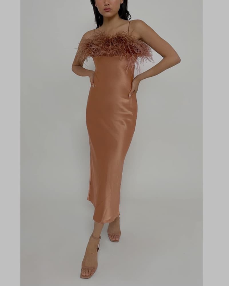 Golden Feather And Silk Dress - Image 2