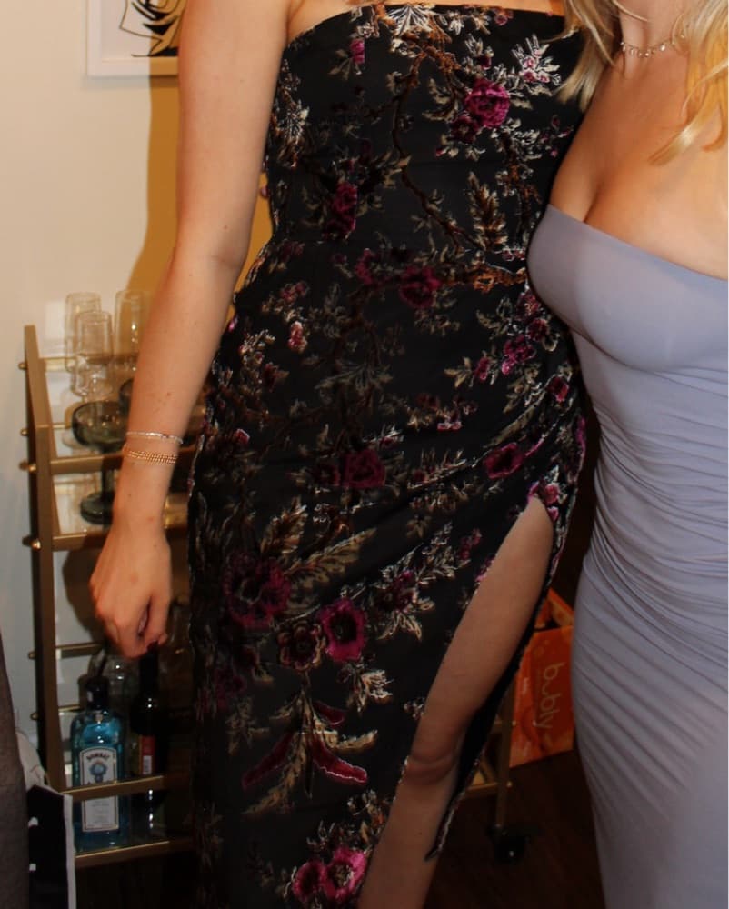 Strapless Velvet Floral Dress - Image 1