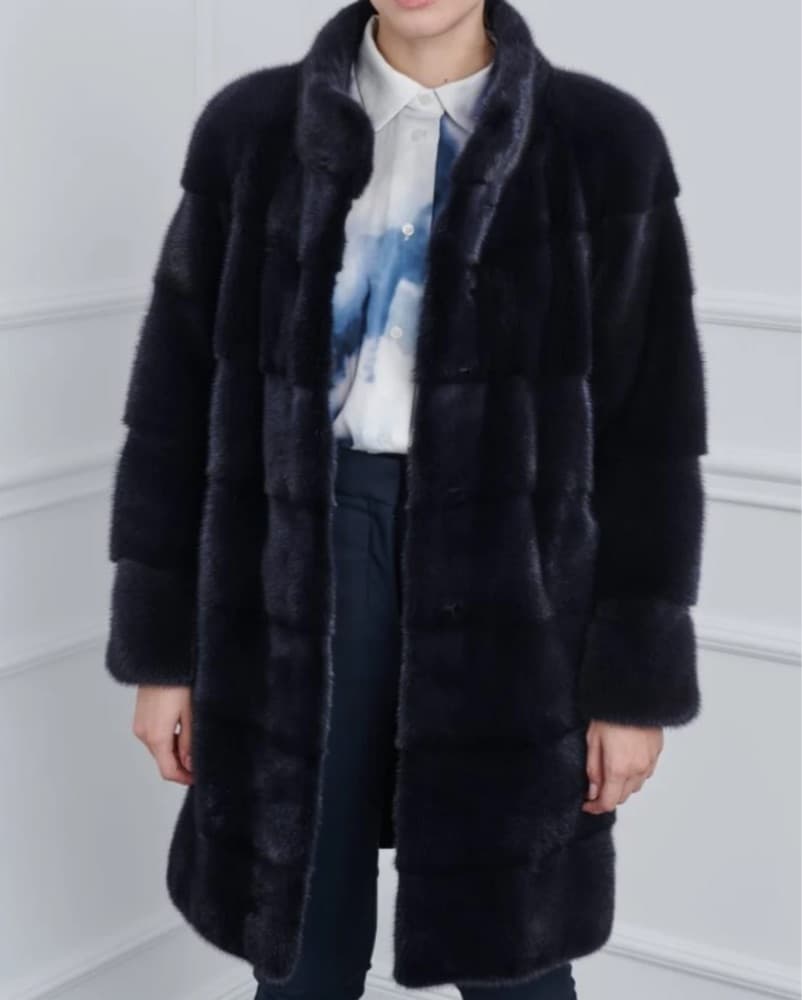 Dark Blue Mink Fur Coat - Image 1