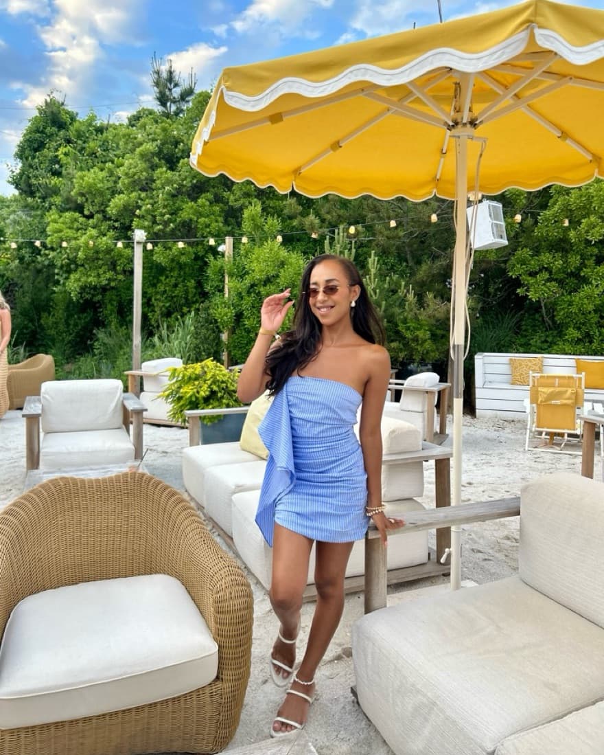 Blue Striped Strapless Dress - Image 3