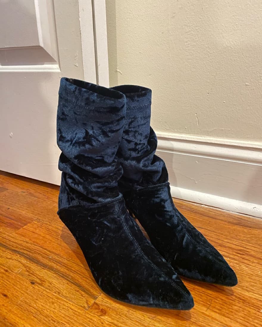 Blue Velvet Sock Boots - Image 2