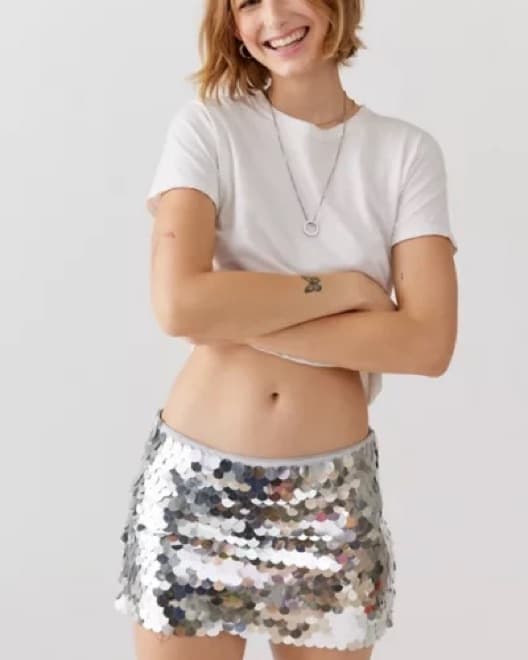 Silver Sequin Mini Skirt - Image 1