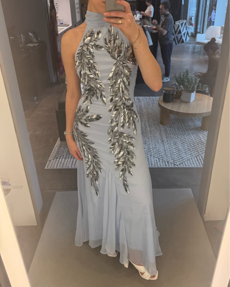 Glamorous Silver Feather Maxi Dress - Image 2