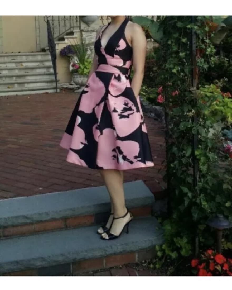 Black/Pink Floral Halter Dress - Image 4