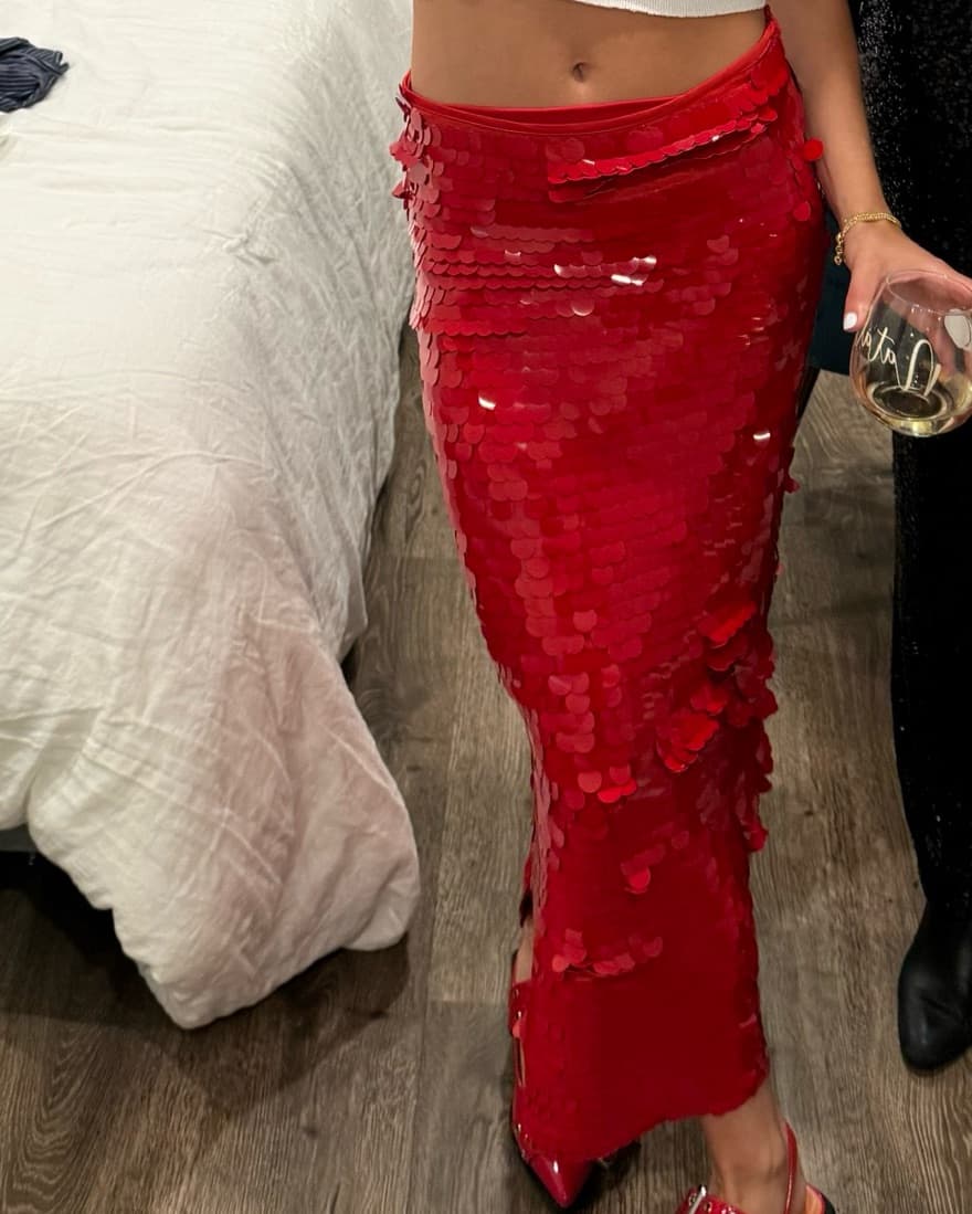 Red Sparkly Maxi Skirt - Image 2