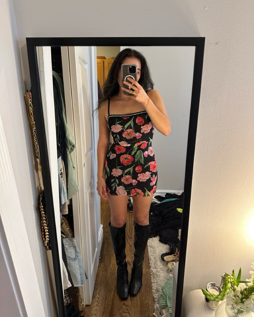 Danielle Guizio Floral Mesh Mini Dress - Image 3