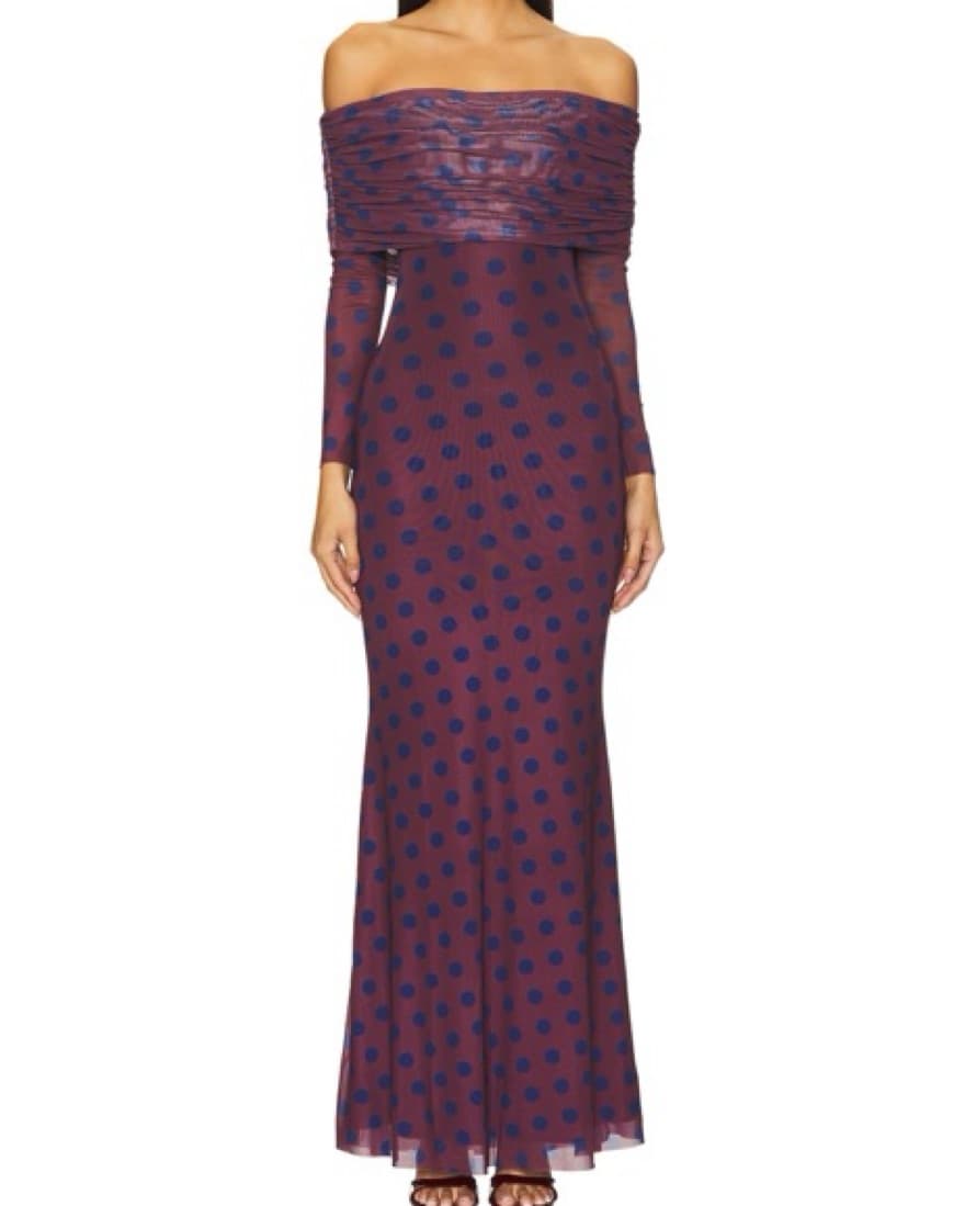 AFRM x REVOLVE Thelma Dress in Wine Dot - Image 4