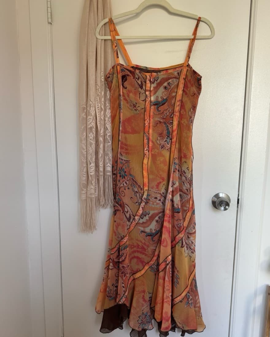 Orange Paisley Silk Maxi Dress - Image 2