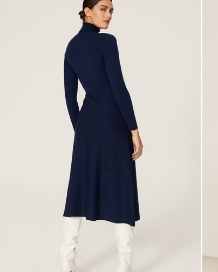 Jason Wu Turtleneck Cutout Navy Dress - Image 3