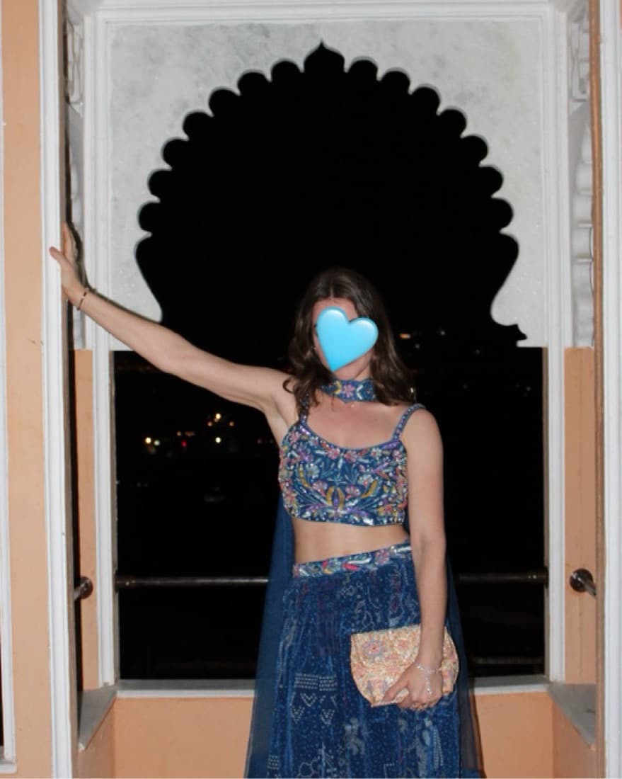 3-Piece Blue Lehenga & Choker Scarf - Image 4
