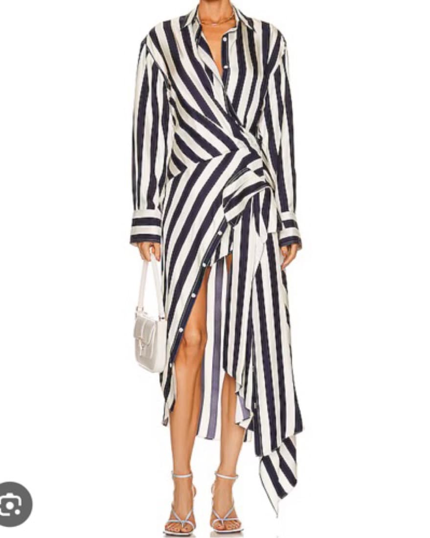 Striking Striped Wrap Dress - Image 1