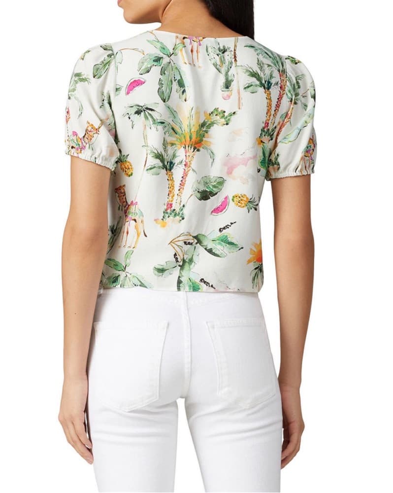 Tropical Print Puff Sleeve Blouse - Image 2