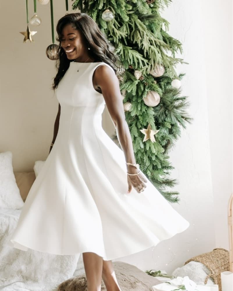 Elegant White A-Line Midi Dress - Image 2