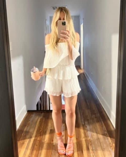 White Pleated Off-the-Shoulder Romper - Image 2