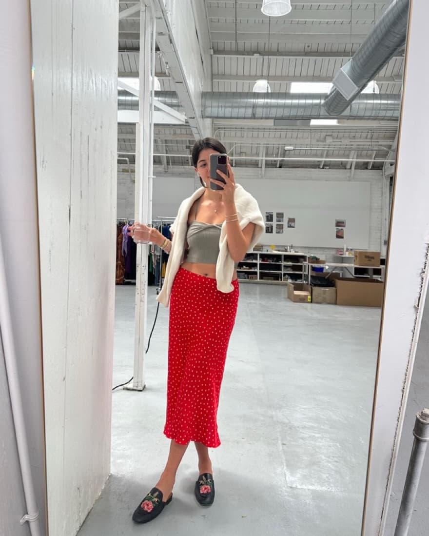 Maeve Red Silk Polka Dot Skirt - Image 1