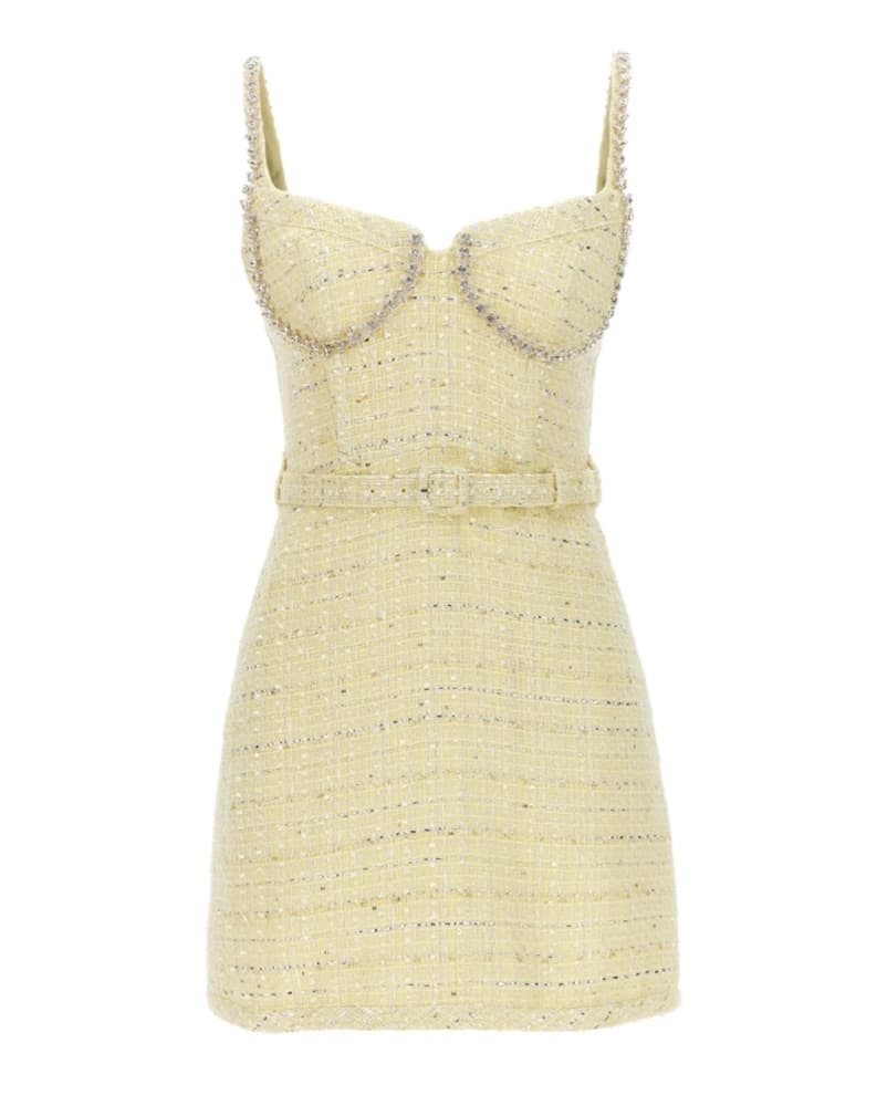 Yellow Bouclé Diamante Trim Mini Dress - Image 1