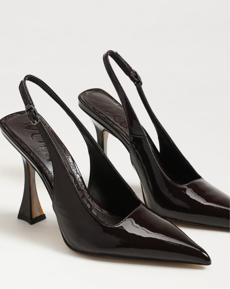 Chic BrownPatent Leather Slingback Pumps - Image 1