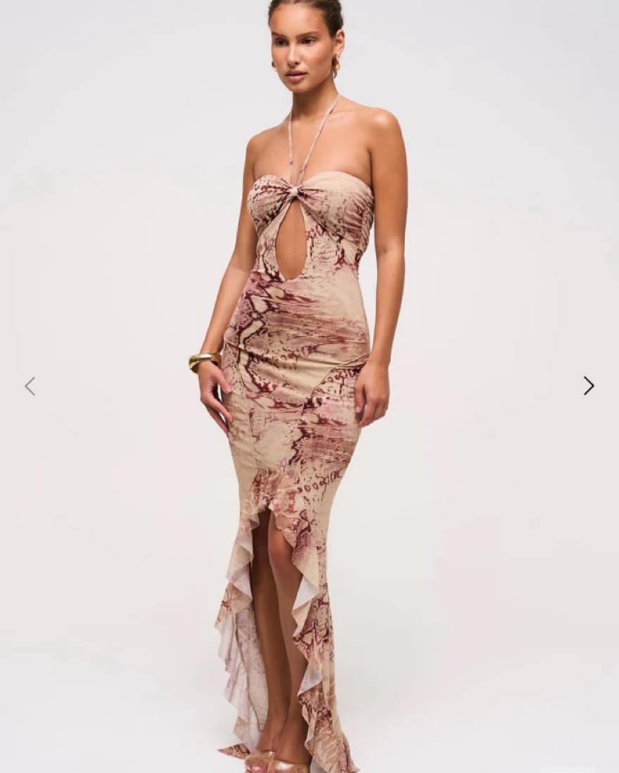 Neutral Printed Cut Out Maxi Dress - Image 1