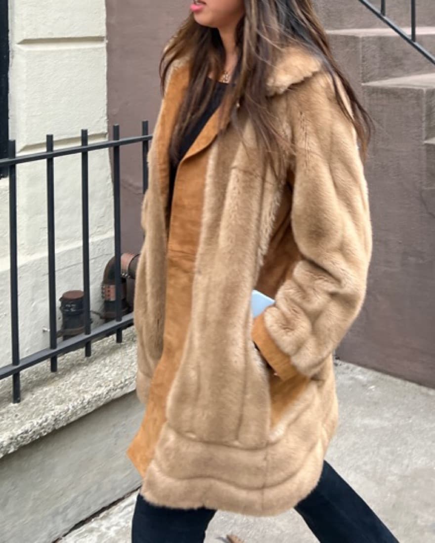 Vintage Faux Fur Coat With Suede Details - Image 2
