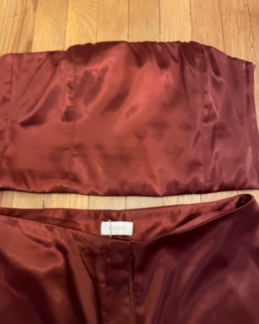 Meshki Red Satin Matching Pants Set  - Image 5